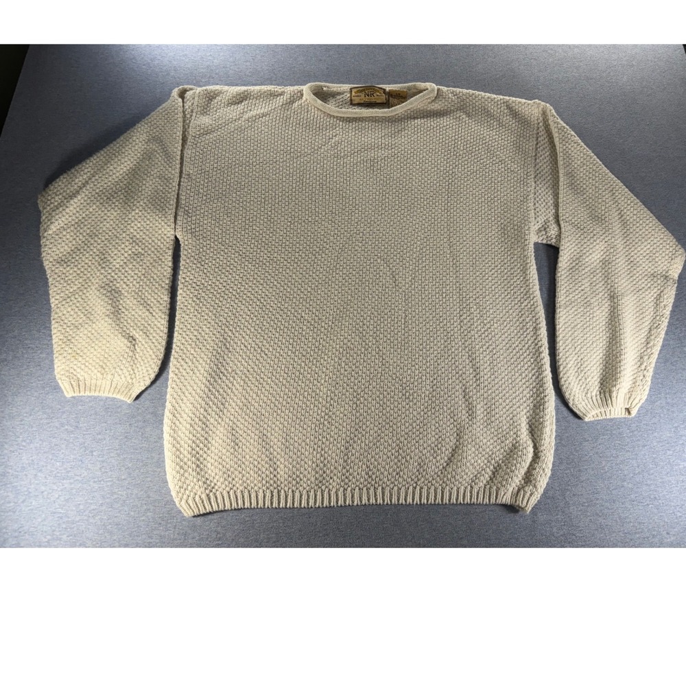 Vintage New River Co Sweater Mens Large Oatmeal Cream Ramie Cotton Boxy 90s Knit